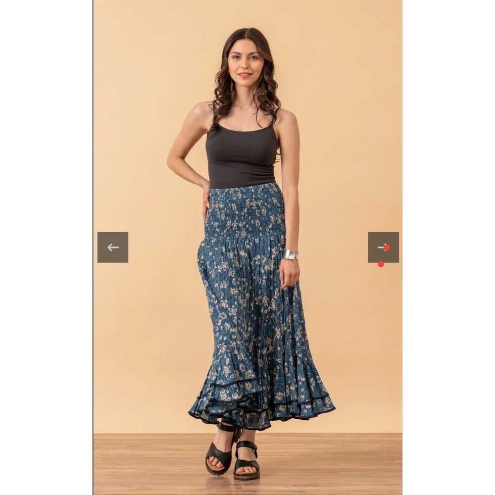 Passementrie Macarena Skirt Long Indigo Floral One Size Boho Elastic Band